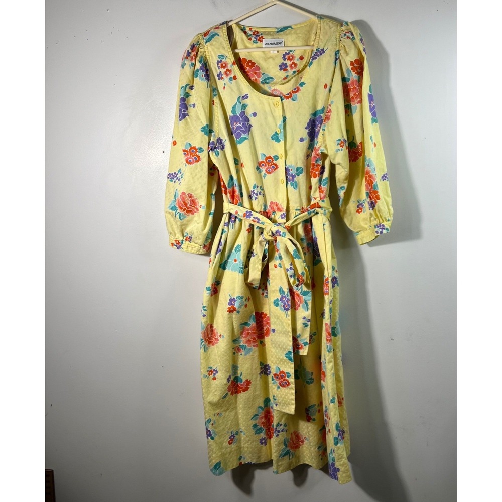Womens Vintage Tanner Fit & Flare 1/2 Button Floral Dress  16 3/4‎ sleeve